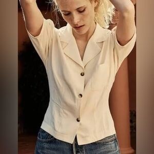 Dôen Caspian 100% Silk Short Sleeved Blouse, EUC